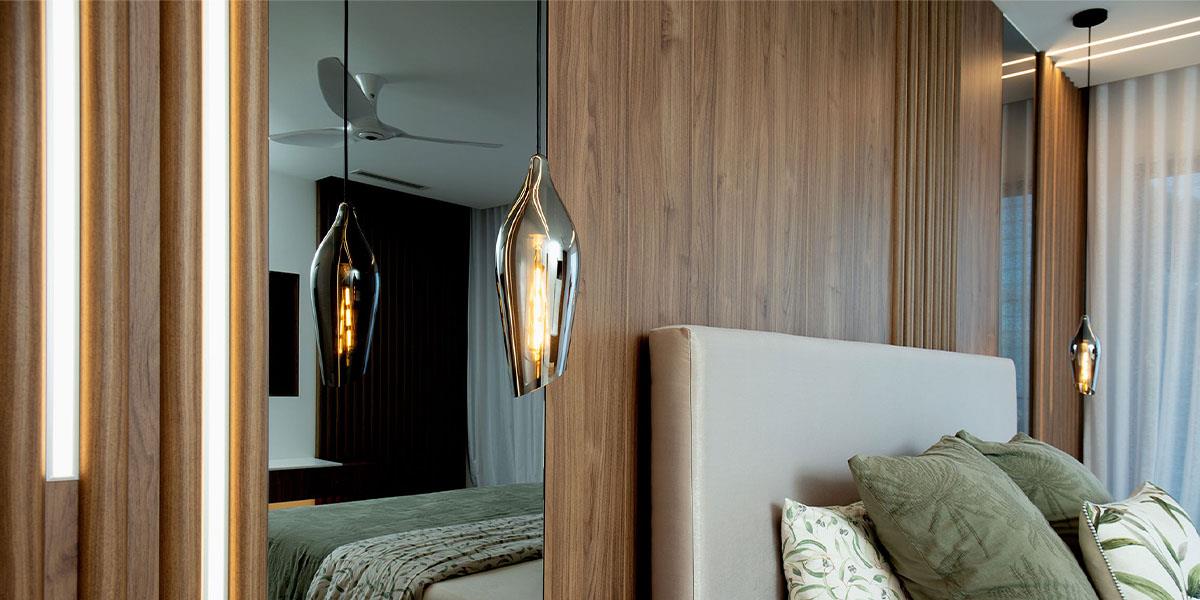 decorative hanging lights in master bedroom